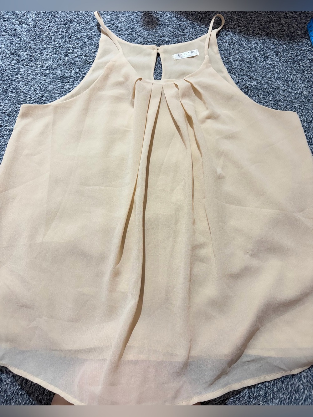 Chiffon Pleated High-Neck Blouse in Light Beige
